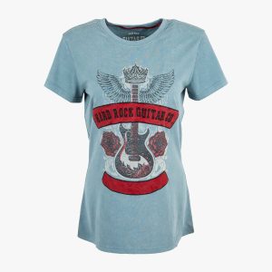 Guitar Company Ladies Fit Tee with Crown Guitar Design in Blue