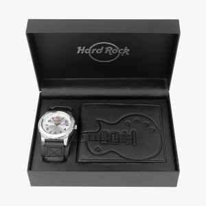 Hard Rock Watch Set with Guitar Wallet in Black
