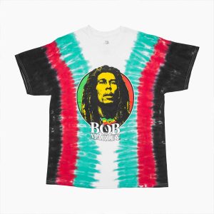 Bob Marley Adult Fit Tee with Tie Dye Design White