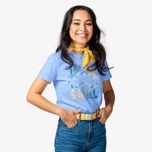 Music Festival Peace Love All Serve All Baby Doll Tee in Light Blue