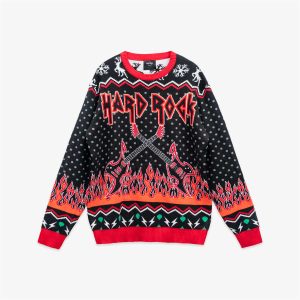 Holiday 2024 Mens Flaming Guitar Sweater Black