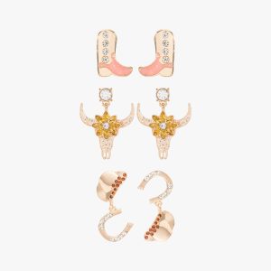 Trio Western Earrings in Pink & Gold